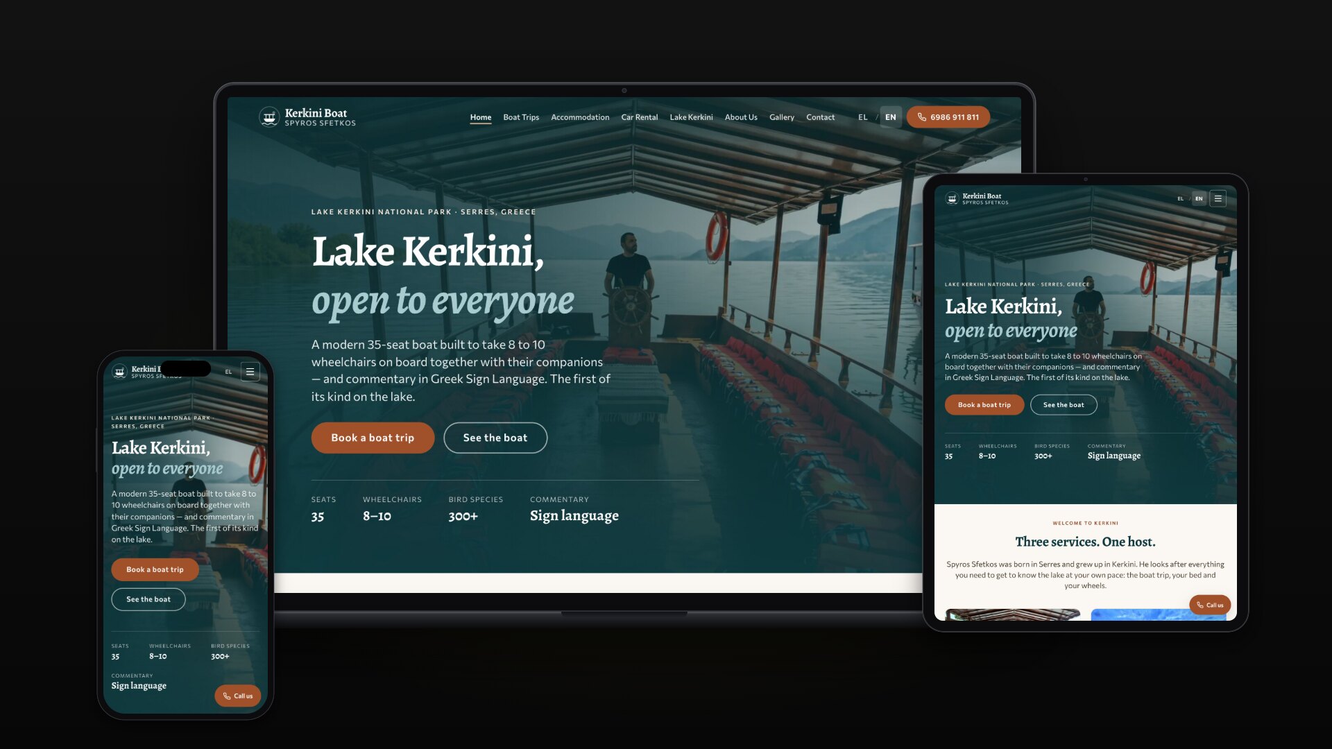 Kerkini Boat — Sorties en Bateau Accessibles, Hébergement & Location de Voiture