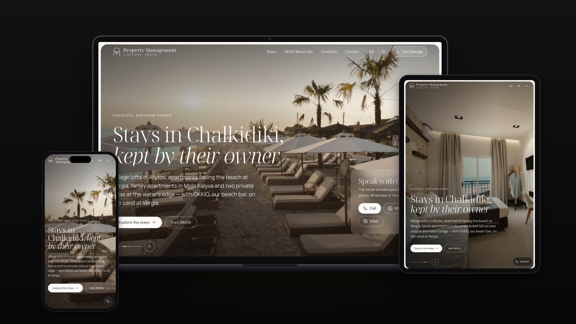 Property Management — Hébergements et bar de plage en Chalcidique, tenus par leur propriétaire